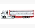 White Semi-Truck With Animal Transporter Trailer 3Dモデル 後ろ姿