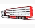 White Semi-Truck With Animal Transporter Trailer 3D 모델  wire render