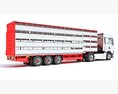 White Semi-Truck With Animal Transporter Trailer 3D模型 侧视图