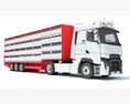White Semi-Truck With Animal Transporter Trailer Modello 3D vista dall'alto
