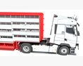 White Semi-Truck With Animal Transporter Trailer 3D 모델  seats