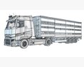 White Semi-Truck With Animal Transporter Trailer 3D模型