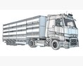 White Semi-Truck With Animal Transporter Trailer 3d model