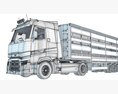 White Semi-Truck With Animal Transporter Trailer 3d model