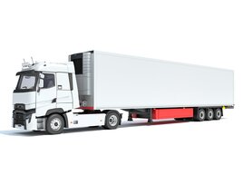 White Semi-Truck With Large Reefer Trailer 3D 모델 