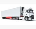 White Semi-Truck With Large Reefer Trailer 3D模型 顶视图