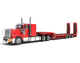 American Style Truck With Platform Trailer 3D model