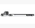 American Truck With Flatbed Trailer 3D模型 后视图
