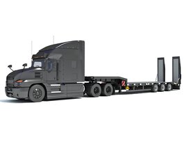 Black Truck With Platform Trailer 3D model