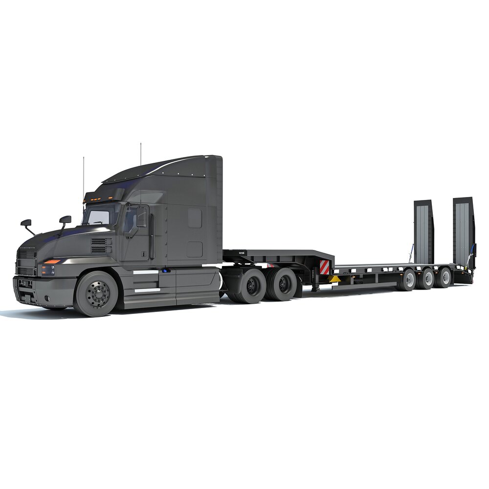 Black Truck With Platform Trailer 3D модель