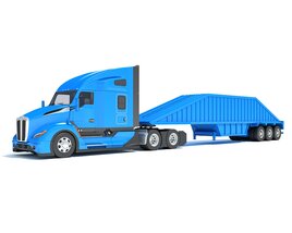 Blue Construction Truck With Bottom Dump Trailer 3D модель