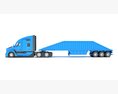 Blue Construction Truck With Bottom Dump Trailer 3Dモデル 後ろ姿