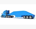Blue Construction Truck With Bottom Dump Trailer 3Dモデル wire render