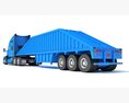 Blue Construction Truck With Bottom Dump Trailer 3D 모델 