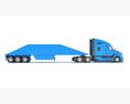 Blue Construction Truck With Bottom Dump Trailer 3D 모델 