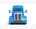 Blue Construction Truck With Bottom Dump Trailer 3D模型 正面图