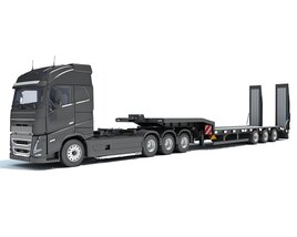 Four Axle Truck With Platform Trailer 3D 모델 