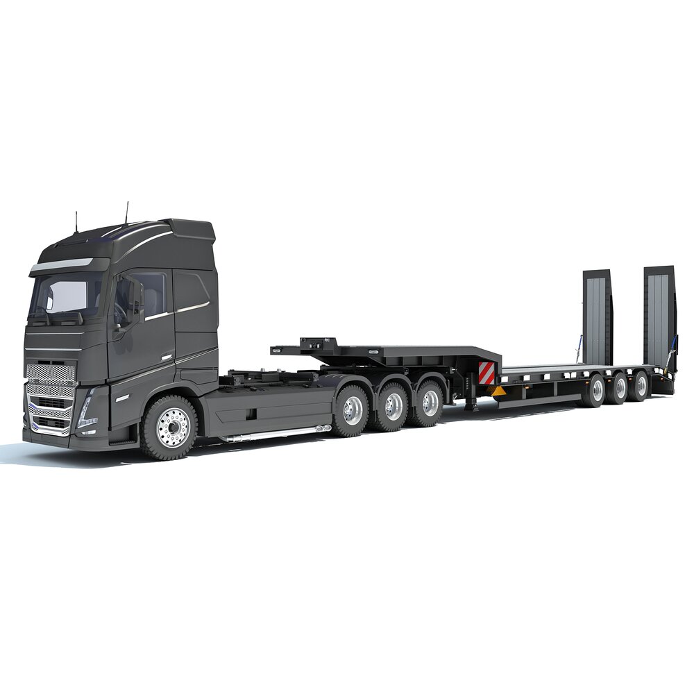 Four Axle Truck With Platform Trailer 3Dモデル