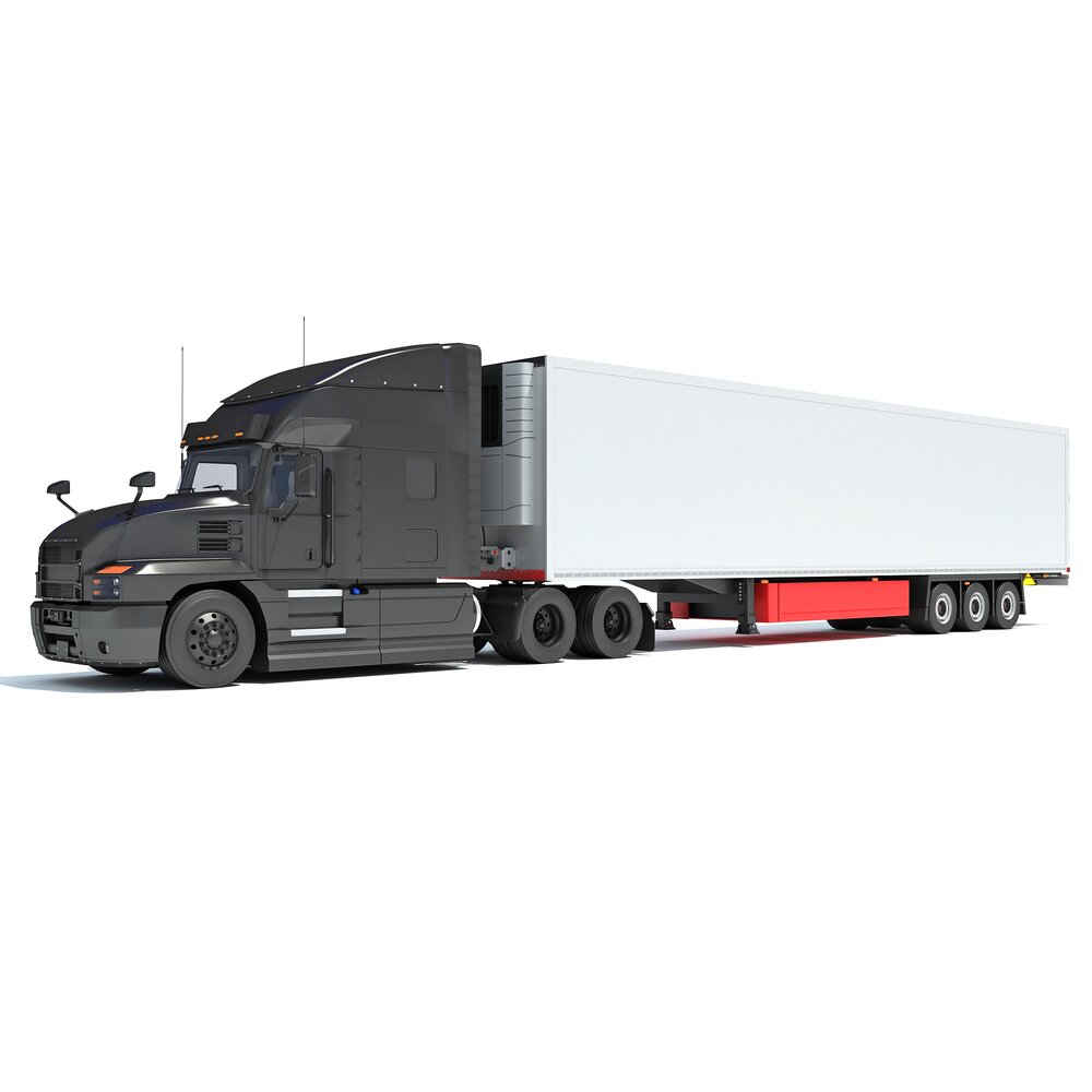 Gray Semi-Truck With Temperature-Controlled Trailer 3D model