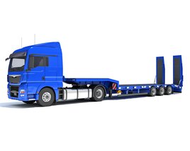 Heavy Truck With Semi Low Loader Trailer 3Dモデル