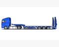 Heavy Truck With Semi Low Loader Trailer Modèle 3d vue arrière