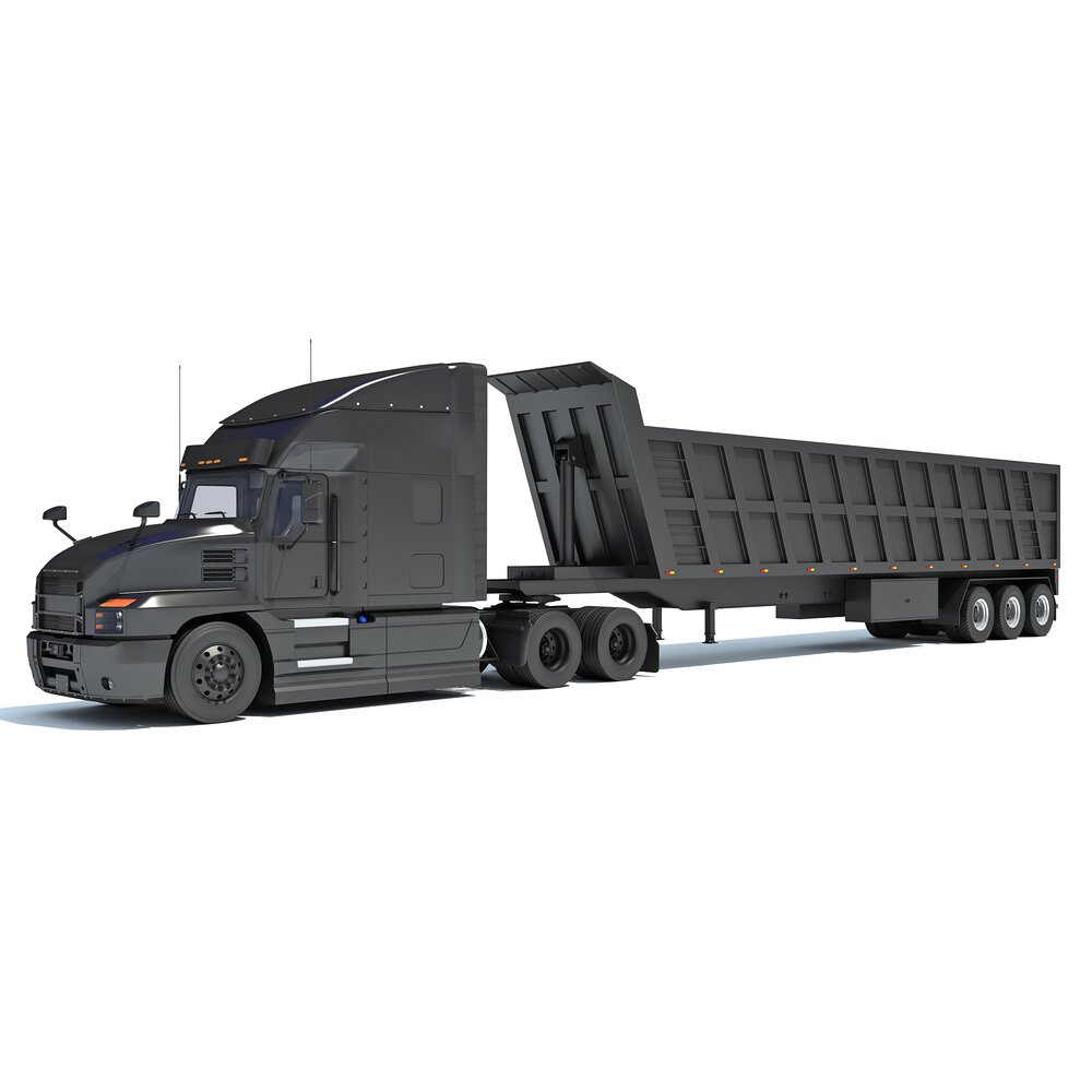 Long-Hood Sleeper Truck With Tipper Trailer 3Dモデル