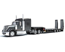 Long Flatbed Semi Truck 3Dモデル