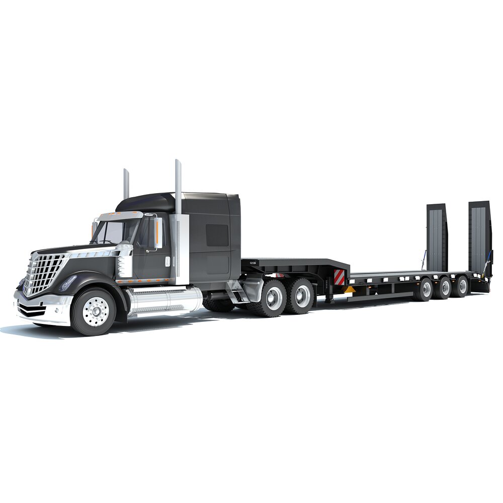 Long Flatbed Semi Truck 3D model