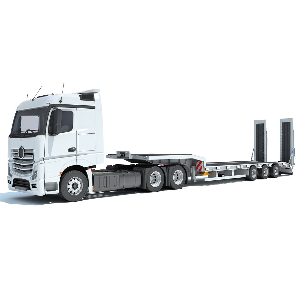Lowboy Trailer With Semi Truck 3D 모델 