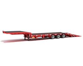 Red Tri-Axle Step-Deck Platform Trailer 3Dモデル
