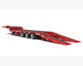 Red Tri-Axle Step-Deck Platform Trailer 3d model wire render