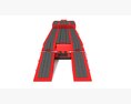 Red Tri-Axle Step-Deck Platform Trailer Modello 3D vista laterale