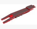 Red Tri-Axle Step-Deck Platform Trailer 3D модель