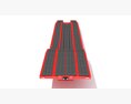 Red Tri-Axle Step-Deck Platform Trailer 3d model front view