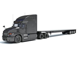 Sleeper Cab Truck With Flatbed Trailer Modèle 3D