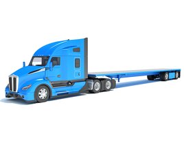 Three Axle Truck With Flatbed Trailer 3Dモデル
