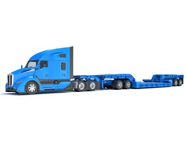 Tractor Truck With Lowboy Trailer Modello 3D