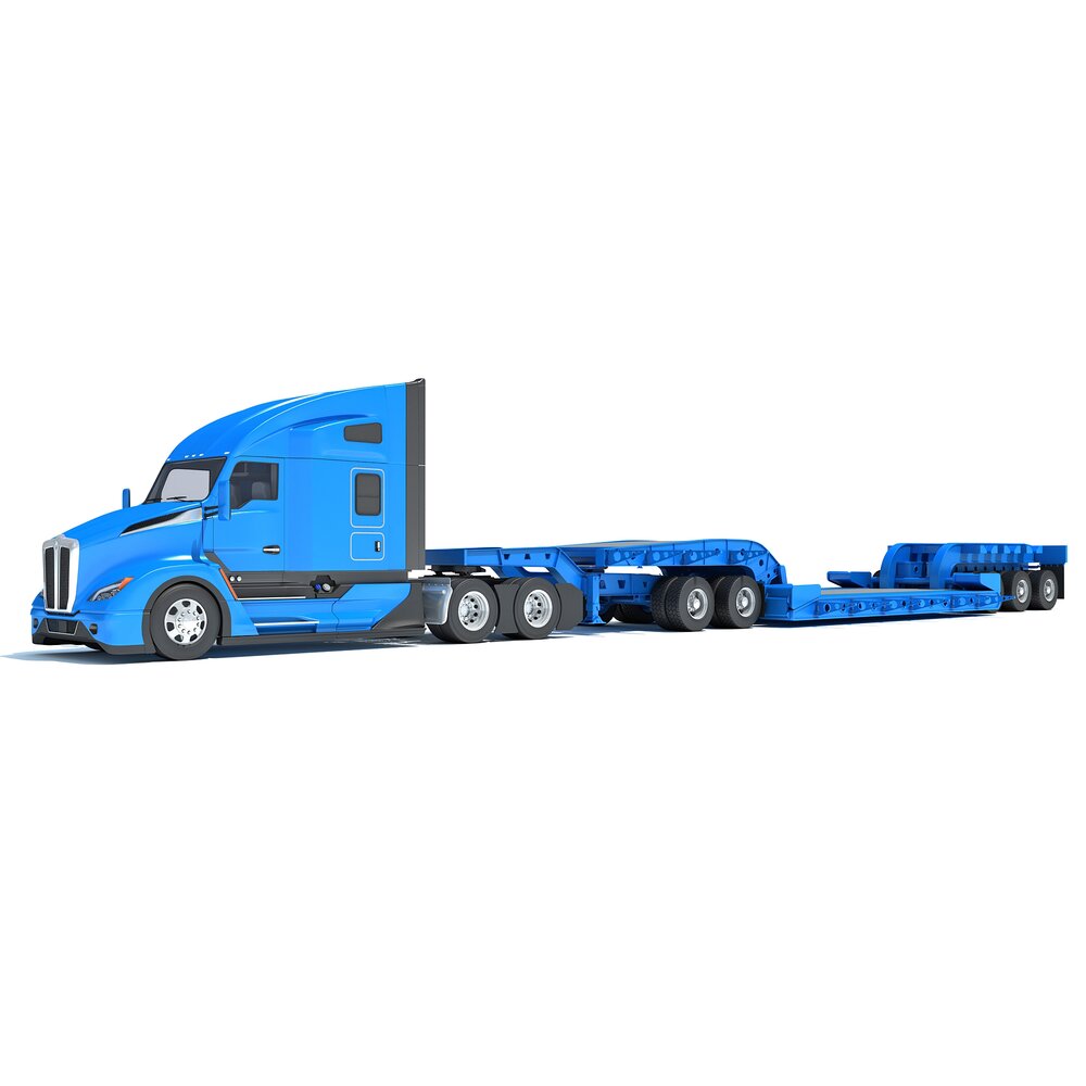 Tractor Truck With Lowboy Trailer 3D model