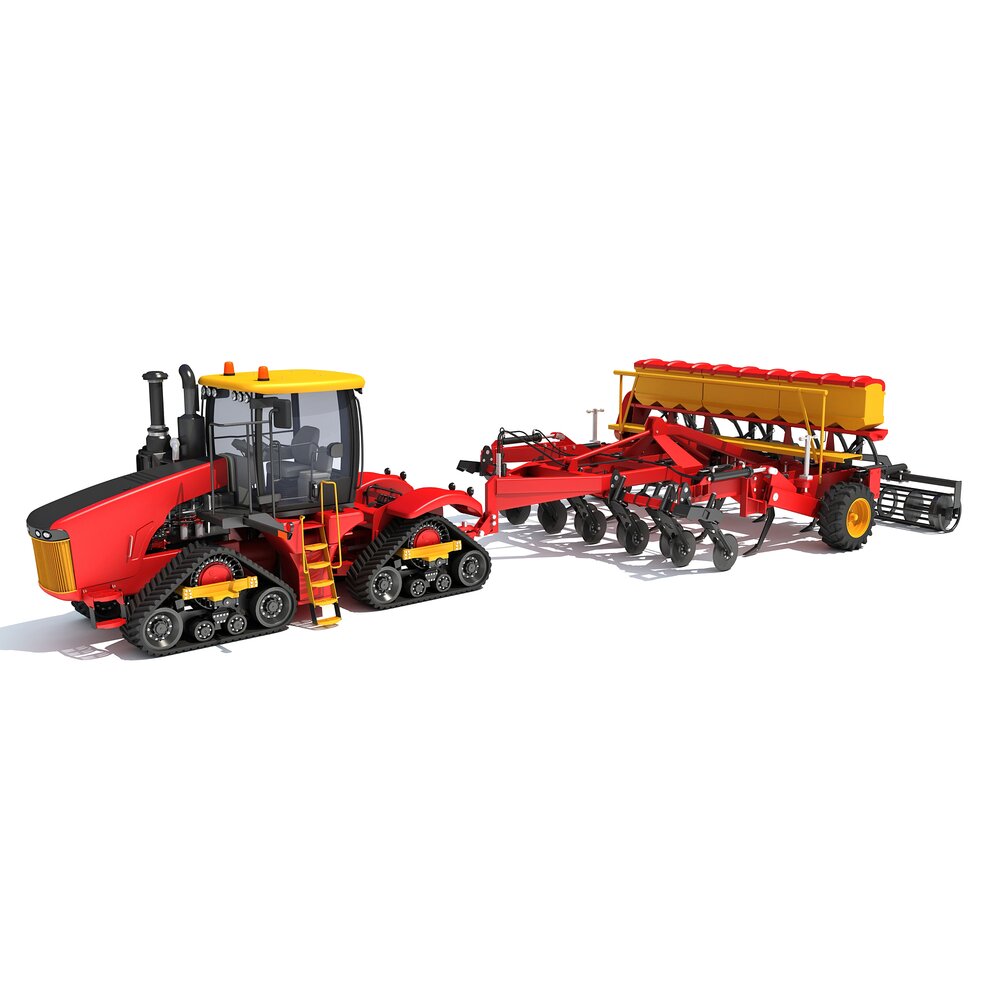 Tractor With Trailed Disc Harrow 3D-Modell