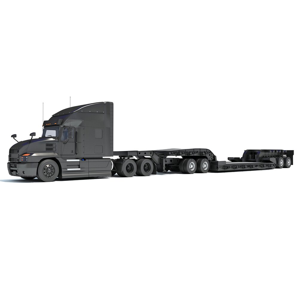 Truck Unit With Lowboy Trailer 3D model