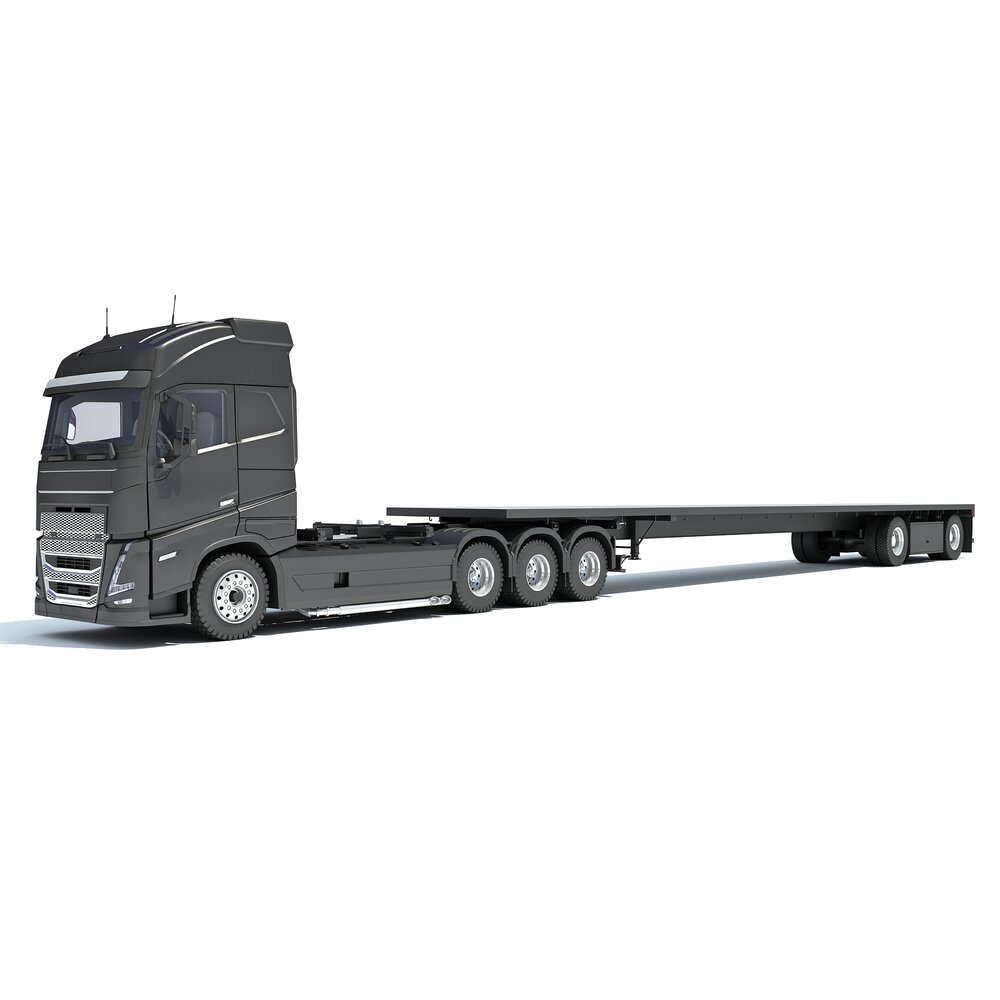 Cab-over Truck With Flatbed Trailer Modèle 3D