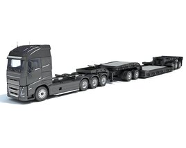 Cab-over Truck With Lowboy Trailer 3D model