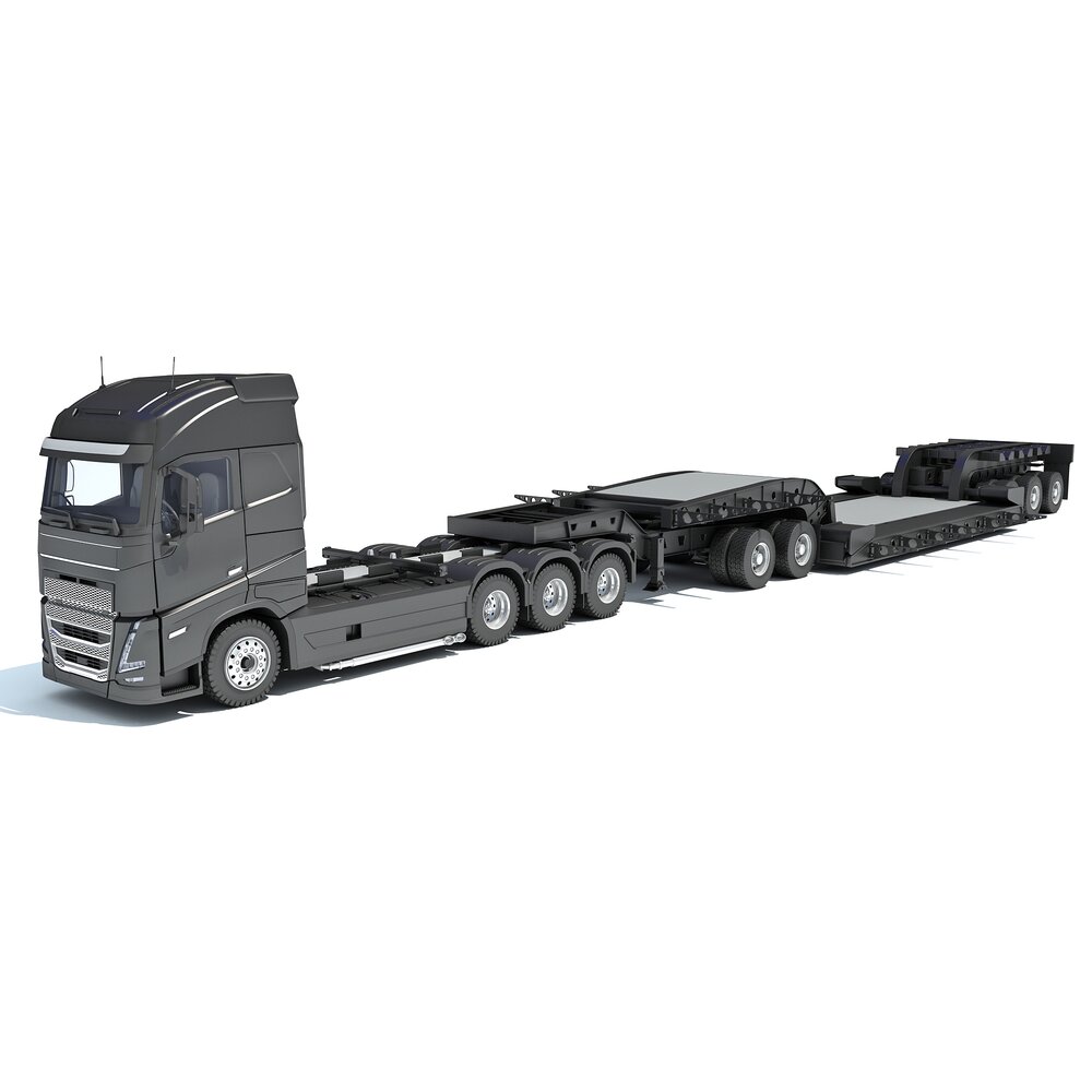Cab-over Truck With Lowboy Trailer 3D model