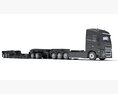 Cab-over Truck With Lowboy Trailer 3D 모델  top view