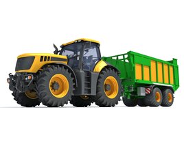 Farm Tractor With Trailer 3D model