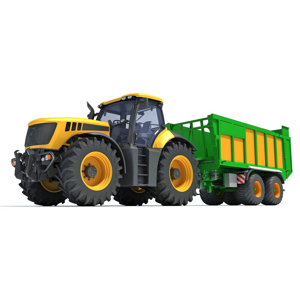 Farm Tractor With Trailer 3Dモデル