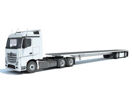 High Cab Truck With Flatbed Trailer 3D model