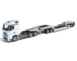 High Cab Truck With Lowboy Trailer 3D model