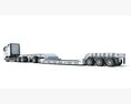 High Cab Truck With Lowboy Trailer 3D 모델  wire render