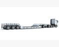 High Cab Truck With Lowboy Trailer Modello 3D vista laterale